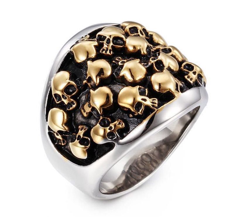 Hot Selling Men's Single Style Personality Trend Stainless Skull Titanium Steel Multiple Ghost Head Ring_voghion.com