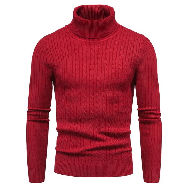 Maglione inferiore slim fit a collo alto in maglieria coreana da uomo nuovo autunno_voghion.com