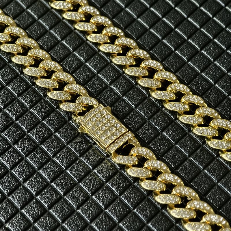 13mm Persönlichkeit Vielseitige Volldiamant Kubanische Kette Federverschluss Street Fashion DIY Halskette Zubehör_voghion.com