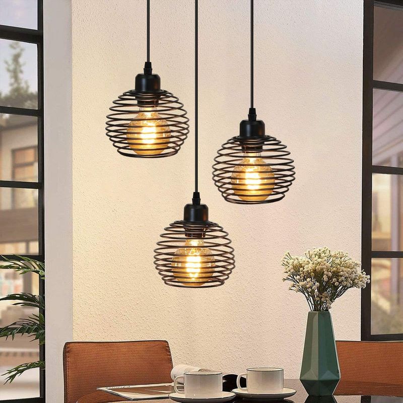 Pendelleuchte 3 Flammig Hängelampe Vintage - Esstischlampe Schwarz Industrial E27 Esszimmerlampe Metall Rund Hängeleuchte Für Wohnzimmer Arbeitszimmer_voghion.com