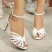 Damen Ronn Zeh Stiletto White High Heels Ausgehal Sak mat enger Linn Schnalle_voghion.com