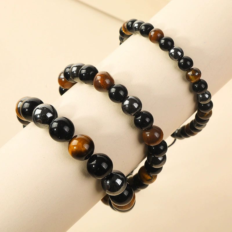 Beaded Tiger Eye Black Magnetic Stone Men's Women's Couple Bracelet_voghion.com