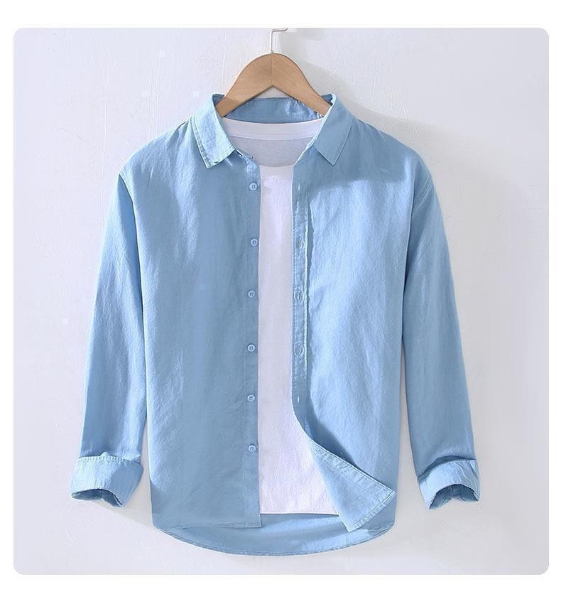 Camicia da uomo a maniche lunghe in lino, giacca da uomo in cotone e lino, casual e alla moda_voghion.com
