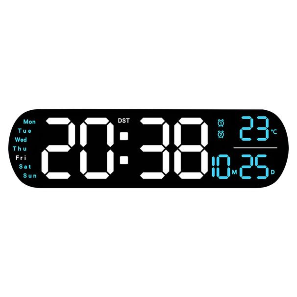 Moderna sveglia digitale a LED con visualizzazione della temperatura, del calendario e della settimana - Retroilluminazione multicolore_voghion.com