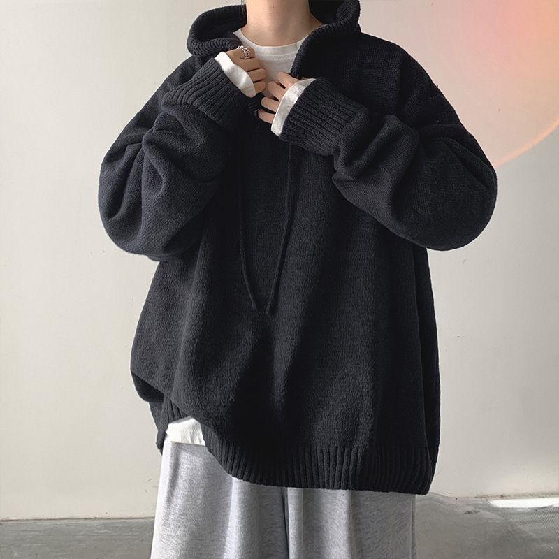 Men's Clothing Hooded Turtleneck Sweater Men's Loose Lazy Style Sweater Retro Thickened Outer Wear Knitted Sweater Jacket_voghion.com