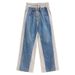 Damenbekleidung Temperament Denim Kontrastfarben Nähte Hohe Taille Weite Beinjeans Herbst Neuer Stil Modische Schlanke All-Match-Freizeithose_voghion.com