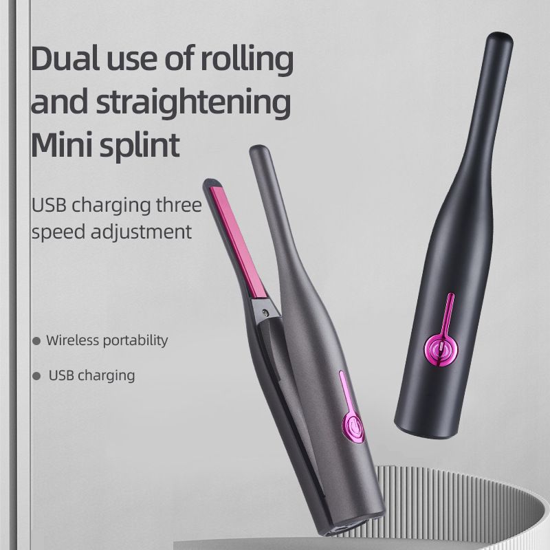 USB Rechargeable And Curler Dual-use Mini Electric Bangs Wireless Hair Beard Straightener_voghion.com