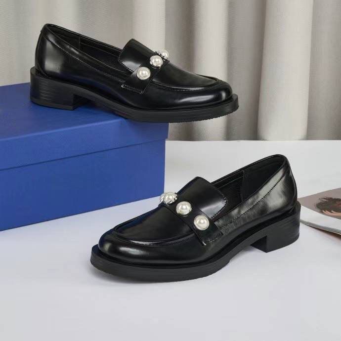 Pearl Loafers With Open Edges, Round Toe, Shallow Mouth, Fashionable Anti Slip Outsole, Simple Women's Shoes, Star Style_voghion.com