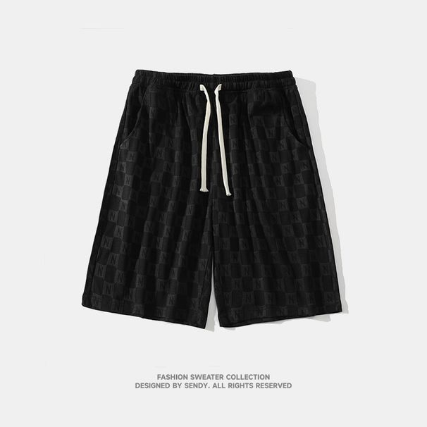 Roupas masculinas novas calças casuais japonesas soltas versão pública jacquard letra N shorts calças de basquete de seda gelo_voghion.com