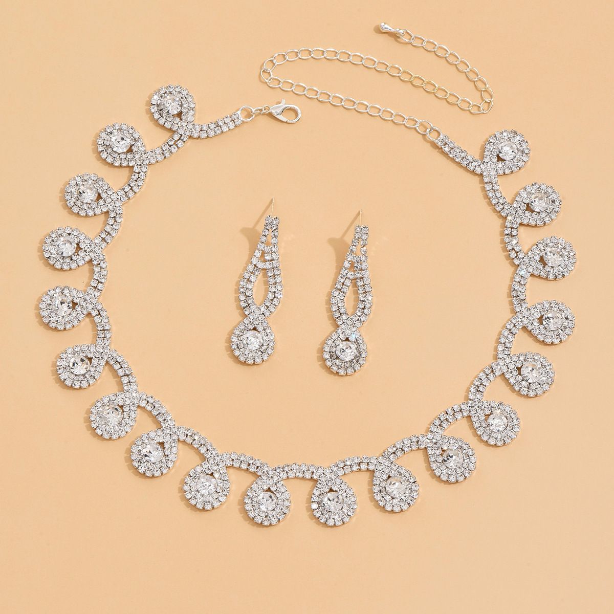 Svatební oblek, náhrdelníky, náušnice, dvoudílná sada, geometrické doplňky ke svatebním šatům s plnými diamanty, elegantní sada řetízků s přímým vzorem_voghion.com