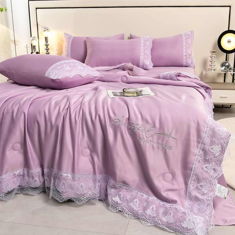 Conjunto de edredom de seda gelada lavável de luxo (4 peças) - leve, refrescante, respirável e hipoalergênico, perfeito para ambientes com ar-condicionado_voghion.com