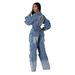 Damenbekleidung Overalls gewaschener alter Denim-Overall Overall mit mehreren Taschen und weitem Bein_voghion.com