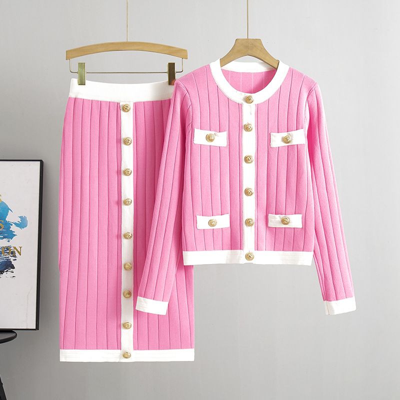 Women's Clothing suit skirt temperament lady skirt knitted cardigan two piece dress _voghion.com