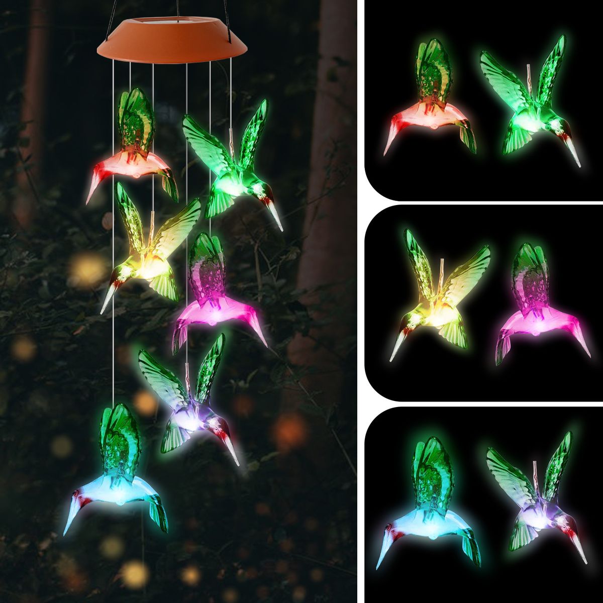 Neu Outdoor Solar Wind Chime Licht LED Bunte Gradienten Kolibri Rot Shell Kleine Bunte Vogel_voghion.com