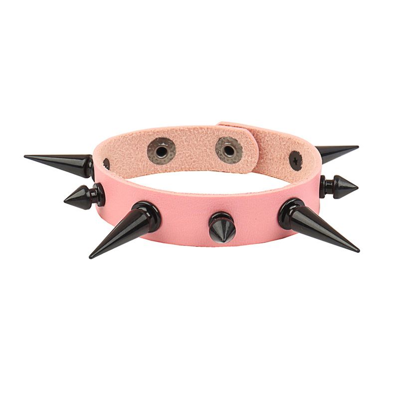 Bracciale punk in pelle, stile rock, street dance, con borchie nere irregolari e punte_voghion.com