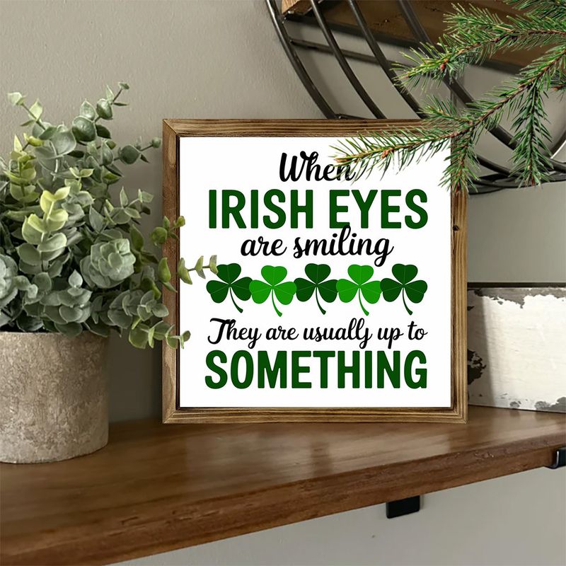 1 Stück 8x8" Humorvolles St. Patrick's Schild aus Holz mit Rahmen – Kleeblatt-Küchendekor, Bauernhaus-Party-Wandkunst & Innendekoration, ideales Urlaubsgeschenk_voghion.com