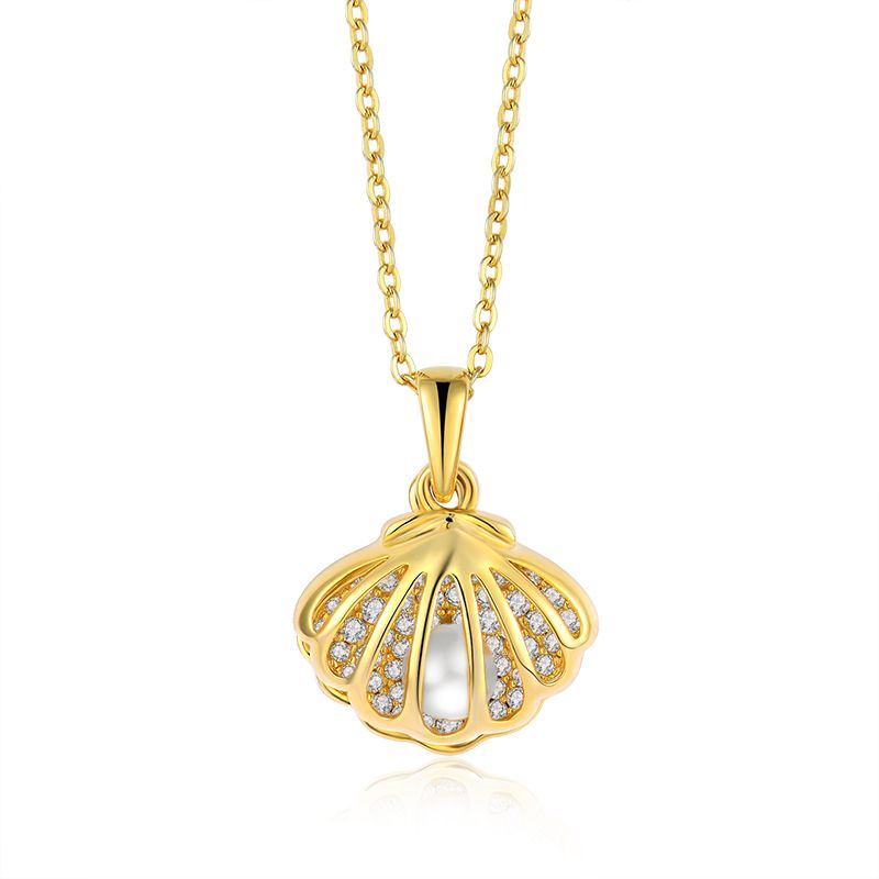 Collana con ciondolo in conchiglia di zircone e perle d'acqua dolce micro intarsiate per donna, apribile e chiudibile in argento sterling S925 con gioielli placcati in oro_voghion.com