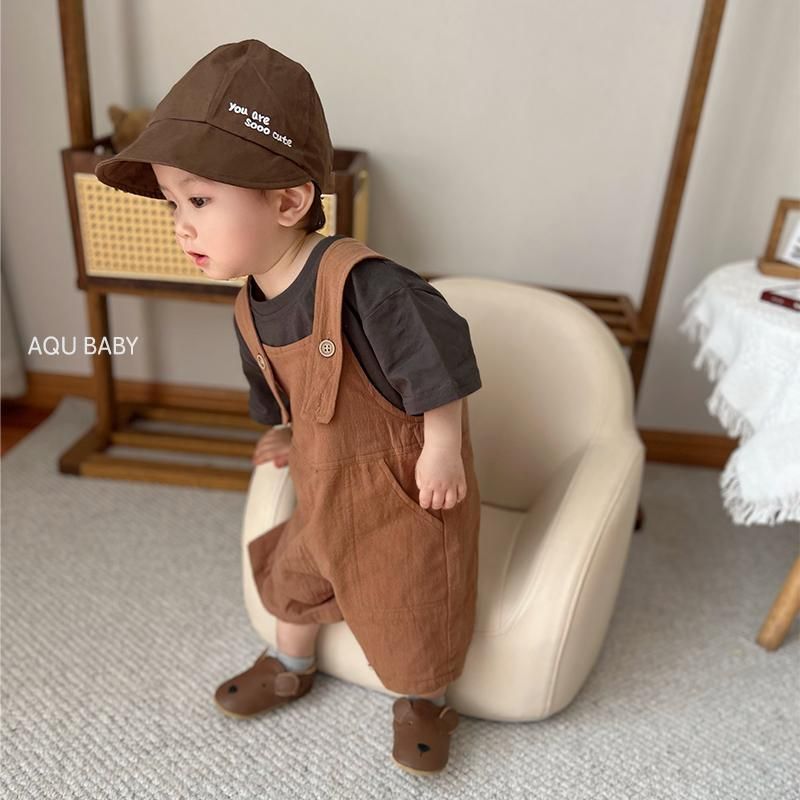 Baby backpack pants suit spring and summer new boys vintage cotton linen suspenders summer clothing_voghion.com