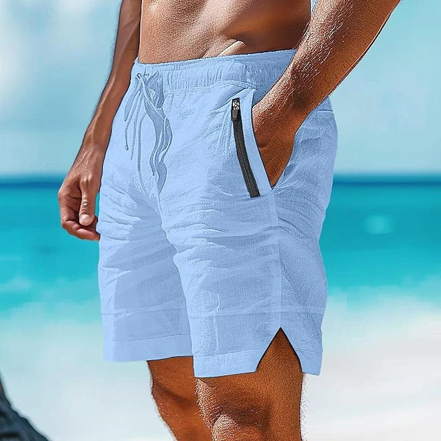 Men's Clothing Shorts Linen Summer Beach Drawstring Elastic Waist Plain Comfortable Breathable_voghion.com