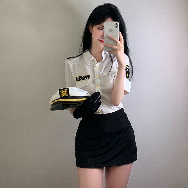 Fantasia de capitão aeromoça sexy famosa da internet, traje de âncora de desejo puro, traje de policial travestido, papel emocional_voghion.com