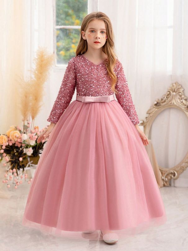Weihnachtspartykleid für Kinder, eleganter Prinzessinnen-Stil, geeignet als Geburtstags-/Eventgeschenk, Party, Hochzeit, Blumenmädchen_voghion.com