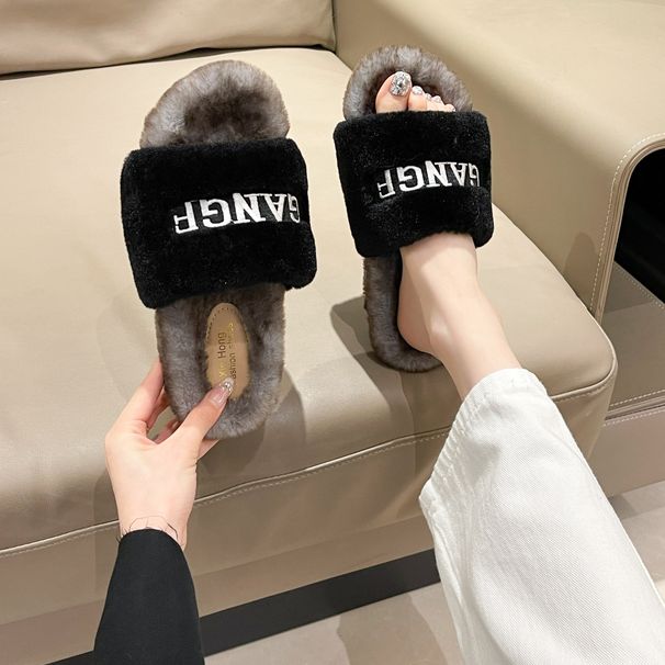Retro evening gentle autumn and winter wear white fur shoes French women's shoes thick-soled fur slippers soft-soled plush drag_voghion.com