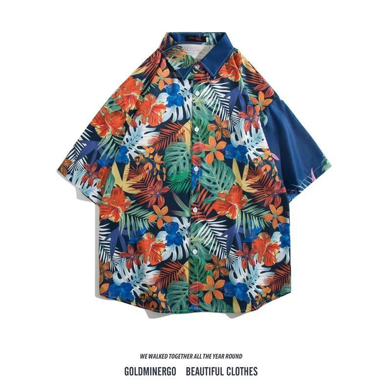 Îmbrăcăminte bărbătească retro floral cu imprimeu complet floral cu mânecă scurtă, cămașă lejeră pentru bărbați și femei, cămașă pentru cupluri_voghion.com