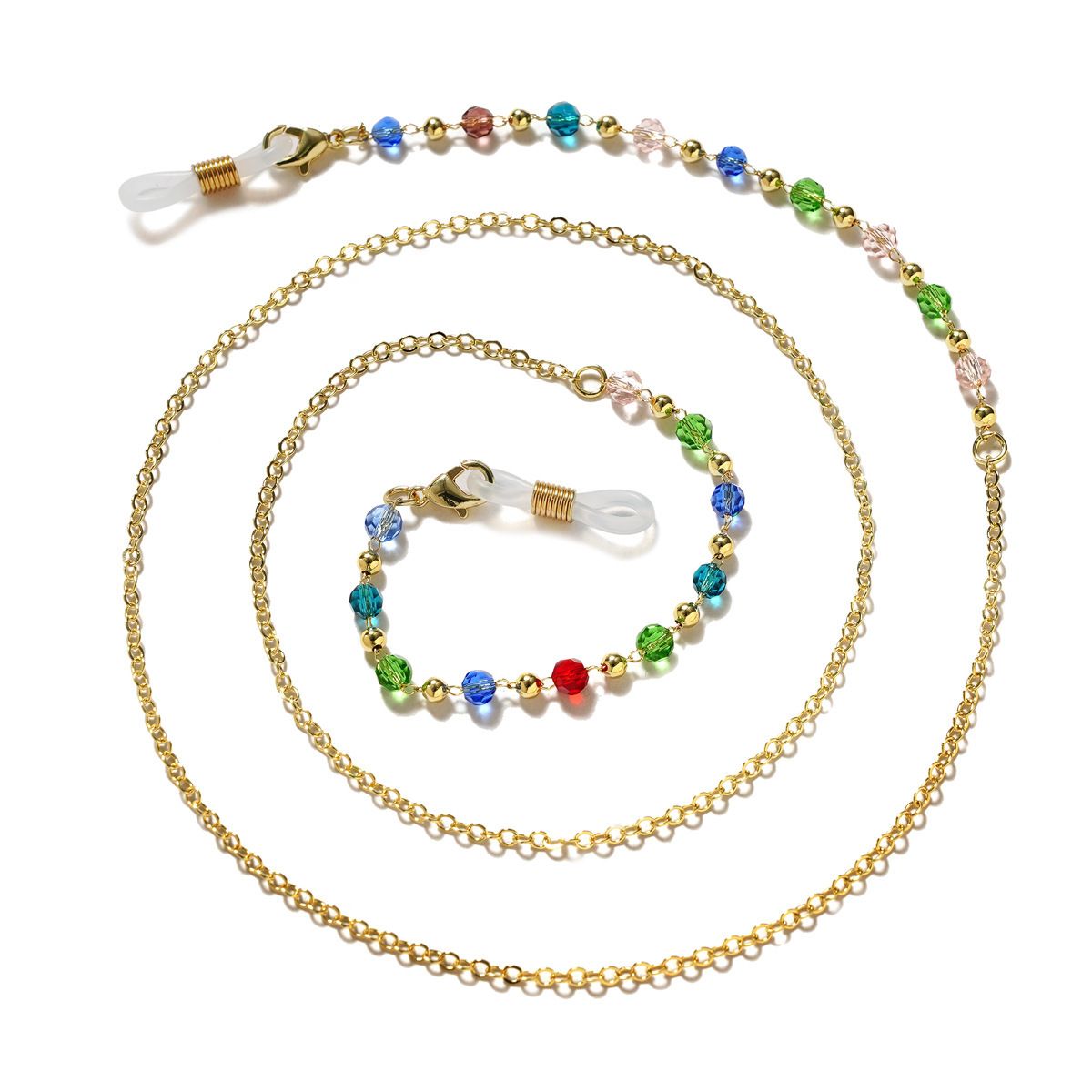 Corda per appendere occhiali in cristallo colorato, tracolla in metallo e rame, catena antiscivolo per maschera_voghion.com