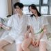 Couple's Pajama Set | Spring/Summer/Autumn Universal Ice Silk Material Short Sleeve Shorts Super Comfortable--Checked White - Short Sleeve Shorts_voghion.com