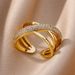 Zircon Double Crossed Shape Rings For Women Gold Plated Stainless Steel Cross Ring Luxury Wedding Couple Rings Aesthetic Jewerly_voghion.com
