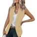 Ärmelloser Blazer für Damen, Sommer, neue lockere Passform, lässige Bürokleidung, einfarbig, gekerbtes Revers, offene Vorderseite, Strickjacke_voghion.com
