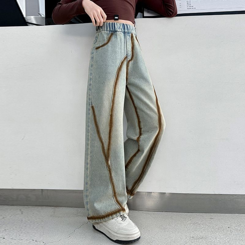 Trendy Spray Color Wide Leg Jeans For Boys 3-8 Years - Comfortable Cotton Stretch Denim Pants With Adjustable Waistband_voghion.com