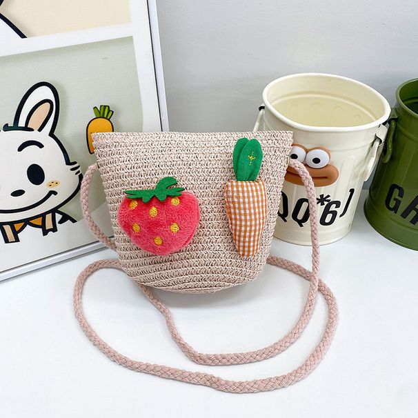 Borsa a tracolla con una spalla per bambina in tessuto erba estiva, nuovo cartone animato, girasole, fragola, portafoglio Zero_voghion.com