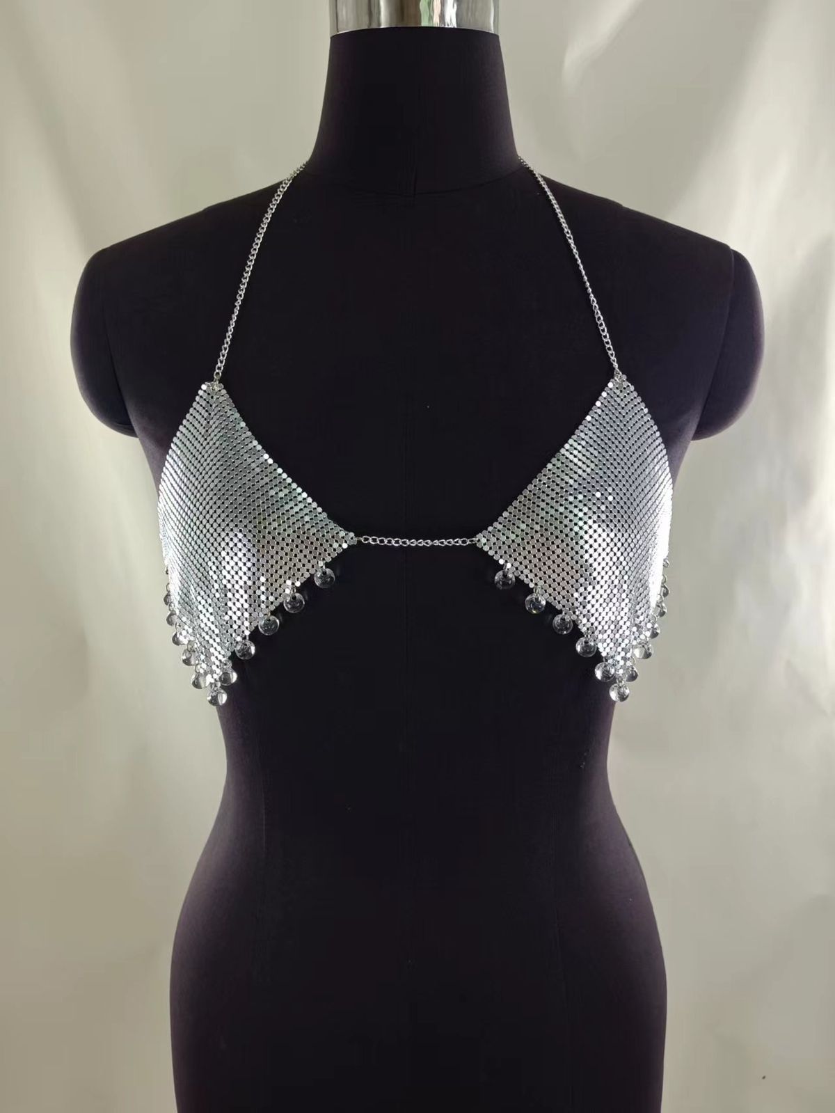 Fb3419 corrente de cintura europeia e americana, folha plana, lantejoulas, contas transparentes, pingente pendurado no pescoço, envoltório superior no peito, colete pequeno_voghion.com