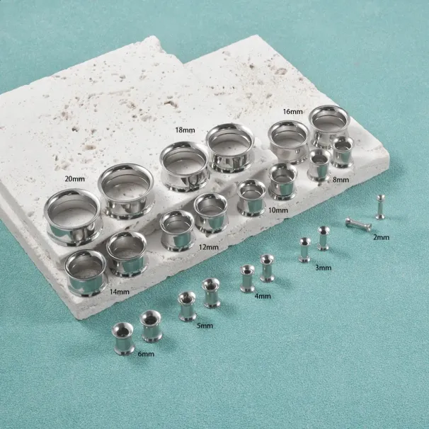 Acciaio Oro Argento Nero Colore Doppio Svasato Tunnel Dilatatori Filettati Internamente Piercing Gioielli_voghion.com