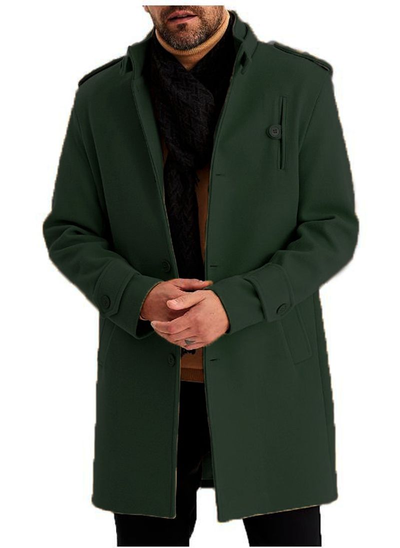 Men's Clothing new products large size woolen coat men single breasted mid length coat epaulettes_voghion.com