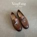 Lan Cabinet Edition ~ Vintage Lock Design Versatile Slip-On Lazy Loafers Horsebit Flat Leather Single Shoes_voghion.com