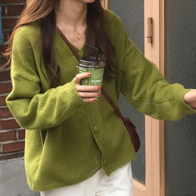 Korean sweaters, cardigans, colge loose lazy gent sty, solid color knitted jackets, autumn and winter stys,_voghion.com