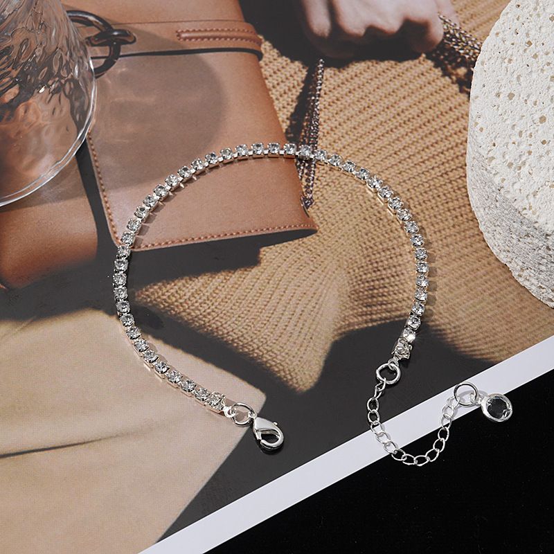 S Silver Sparkling Diamond Single Row Full Zircon Bracelet For Women, Light Luxury High-end Fashion Commuting Accessory_voghion.com