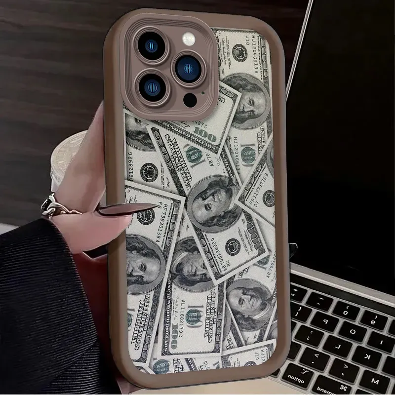 Schokbestendig zacht siliconen hoesje voor iPhone 16, 15, 14, 13, 12, 11 Pro Max X XS X S Max XR SE 2020 7, 8 Plus Dollar Bankbiljet Vloeibare Hoes_voghion.com