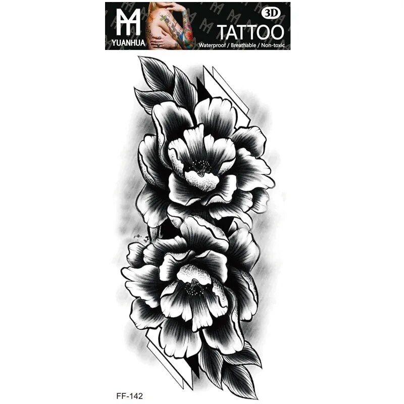 Tatuaje falso temporal a prueba de agua para la parte superior del brazo, hombres y mujeres, tótem de cabeza de lobo humano, texto árabe, pegatinas de patrón falso desechables para mujer_voghion.com