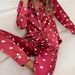 Elegant V-Neck Satin PJ Set For Women - Soft & Breathable Long Sleeve Sleepwear With Heart Print_voghion.com