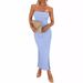Women's Ribbed Bodycon Dress - Strapless Side Slit Maxi Dress (Summer Stretchy Long Dress Sexy Clubwear For Night Out & Special Occasions)_voghion.com