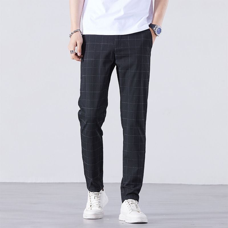 Men's Clothing Ice Silk Casual Pants Men's Slim Fitting Trousers Summer Thin Plaid Cool_voghion.com