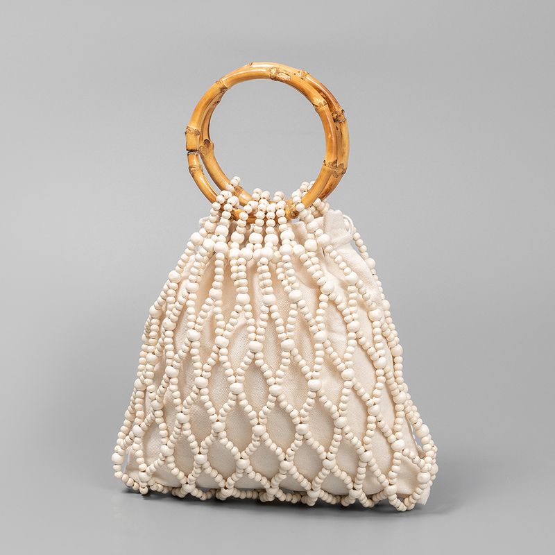 ENSPT Handwoven Bamboo Bag - Stylish Color-Block Beach Tote With Wooden Bead Details​_voghion.com