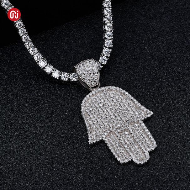 Pingente de corrente cubana de prata banhada a platina e cor DEF da GIGEWE Moissanite_voghion.com