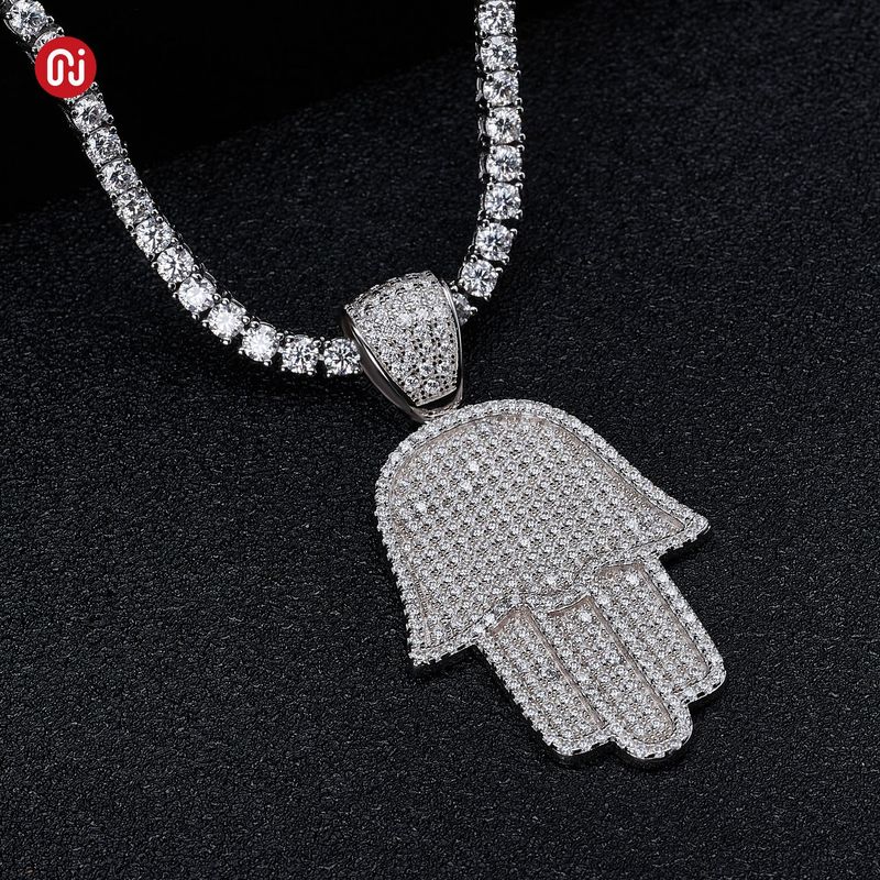 Ciondolo HipHop GIGEWE Moissanite DEF Color taglio rotondo in argento placcato platino con catena cubana_voghion.com