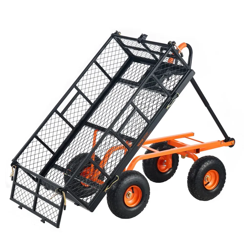 VEVOR Dump Cart, Metal Garden Dump Cart With Easy To Assemble Frame, Dump Wagon With 2-in-1 Convertible Handle, Utility Wheelbarrow 400 Lbs Capacity_voghion.com