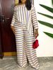 dametøj hot salg skrå skulder stribe print lang stor størrelse todelt jakkesæt_voghion.com
