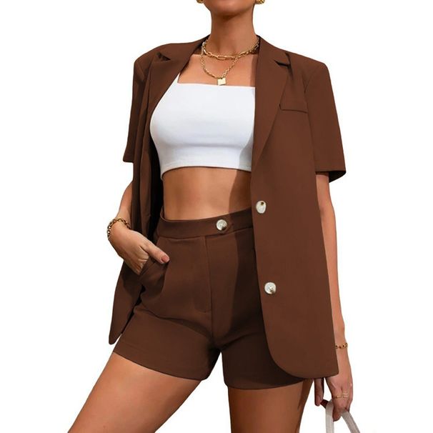 Women's Clothing Summer New Temperament Suit Set Solid Color Suit Jacket High Waist Shorts Two Piece Suit_voghion.com